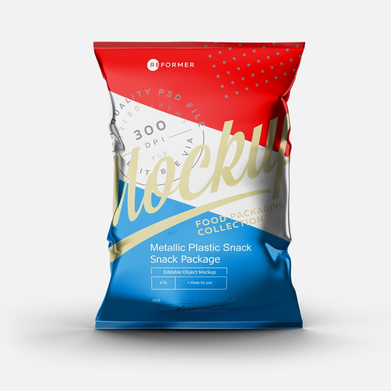 Free Metallic Plastic Snack Package Mockup PSD