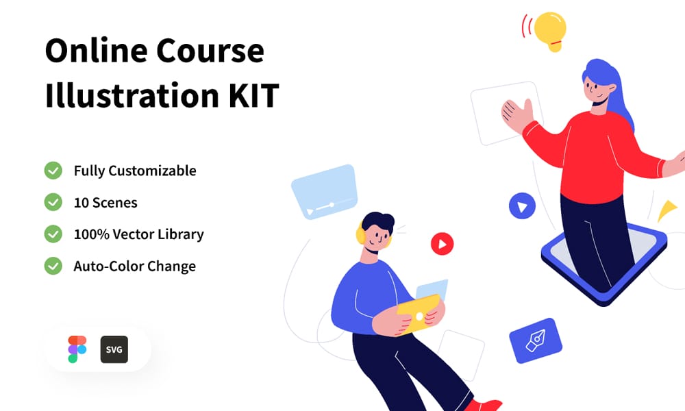 Online Course Illustration Kit — e-learning, instructors, students, certificates in Figma