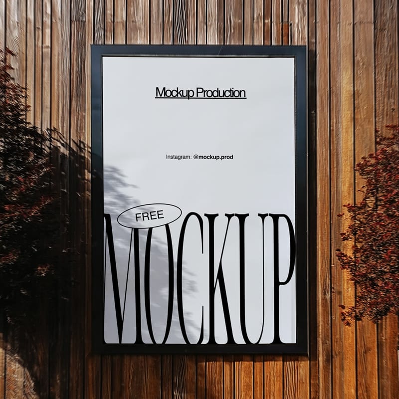 Outdoor Poster Mockup on Wooden Wall PSD