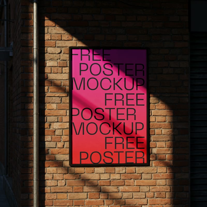 Poster Mockup on a Brick Wall PSD