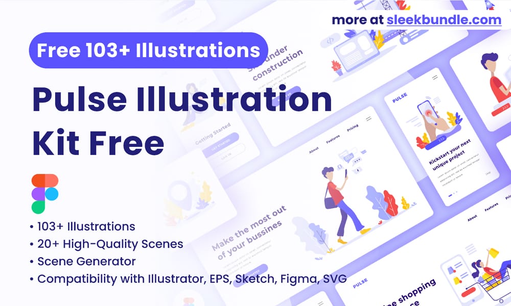Pulse — free figma illustration kit with bold color blocks and tech-friendly characters