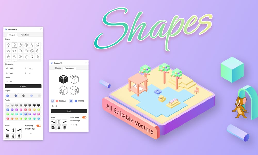 The Shapes plugin UI in Figma, showing the parameters for creating and customizing a variety of common vector shapes.