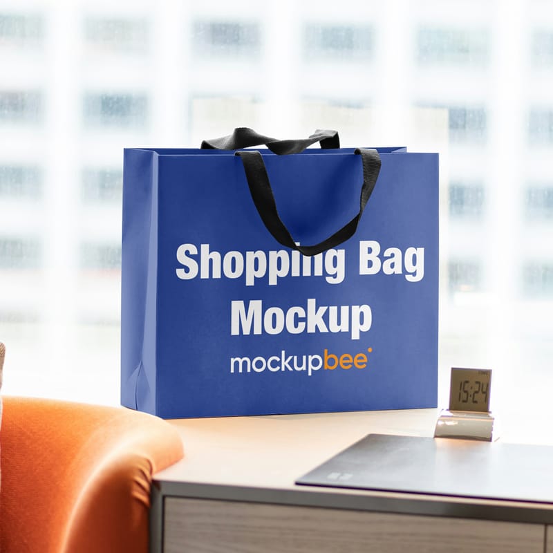Shopping Bag on Table Mockup PSD