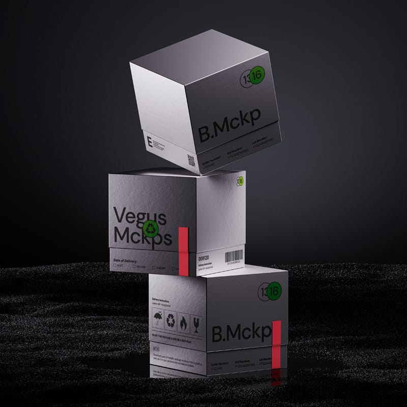 Sleek Metallic Box Package Mockup PSD