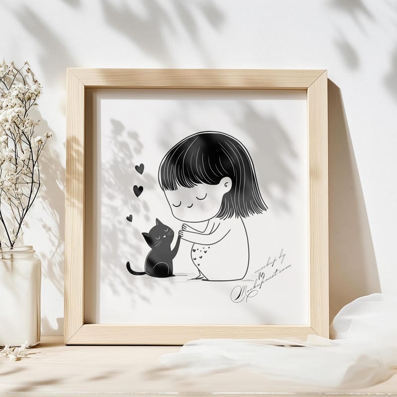 Small Wooden Square Photo Frame Mockup PSD