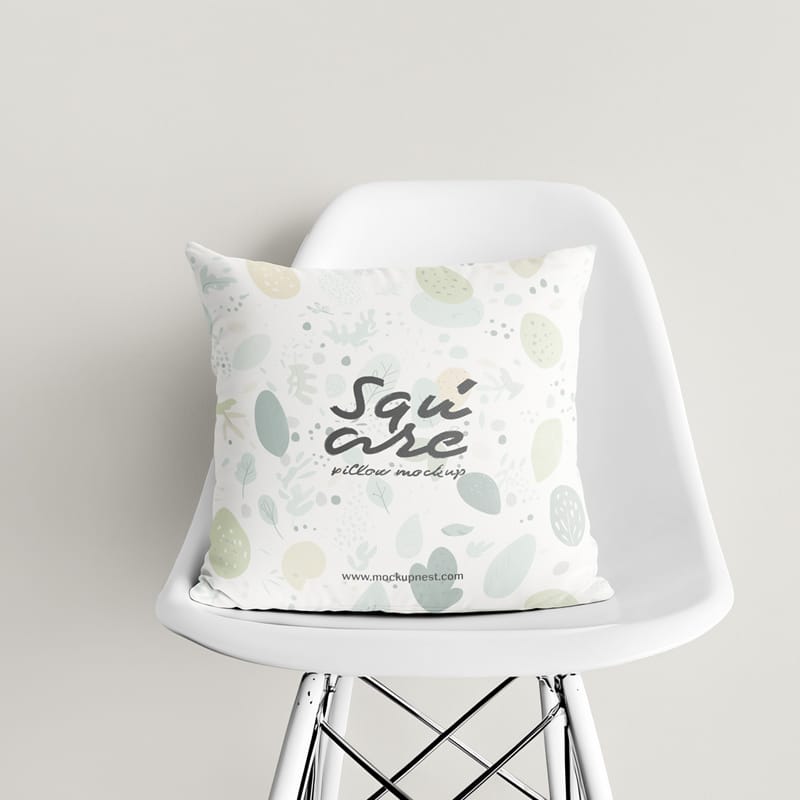 Square Pillow Mockup On Chair PSD