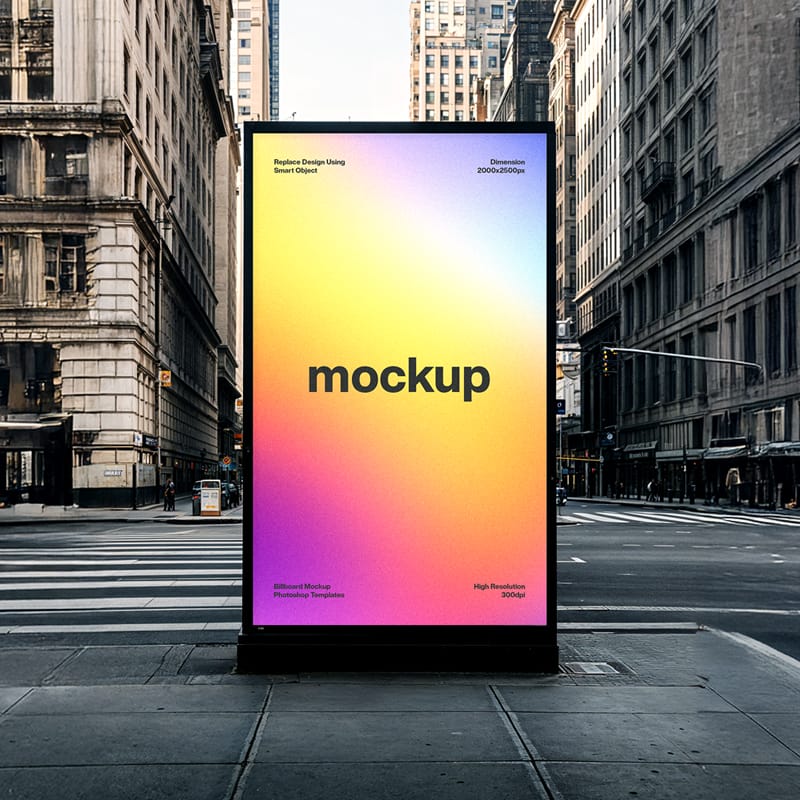 Standing Billboard Mockup on Sidewalk Urban City PSD