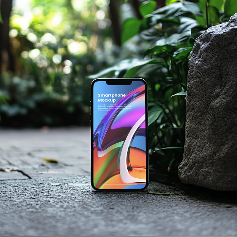 Standing Outside Smartphone Mockup PSD