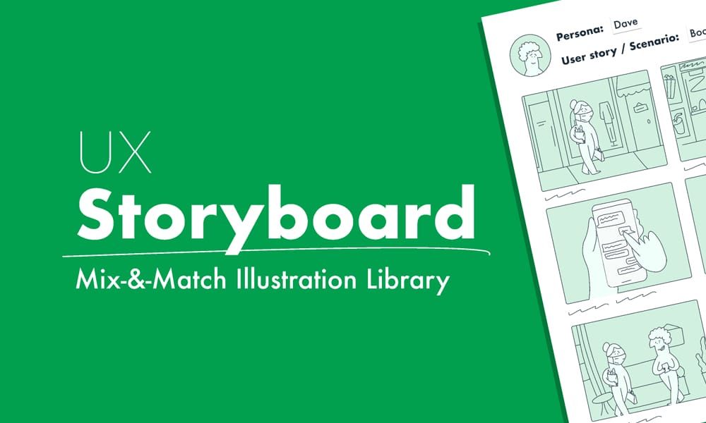 Storyboard modular illustration library — mix-and-match characters, objects, scenes in Figma