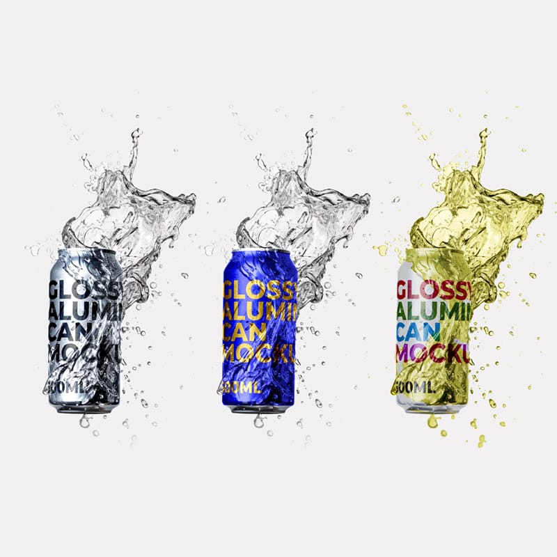 Three Aluminum Can Mockup PSD