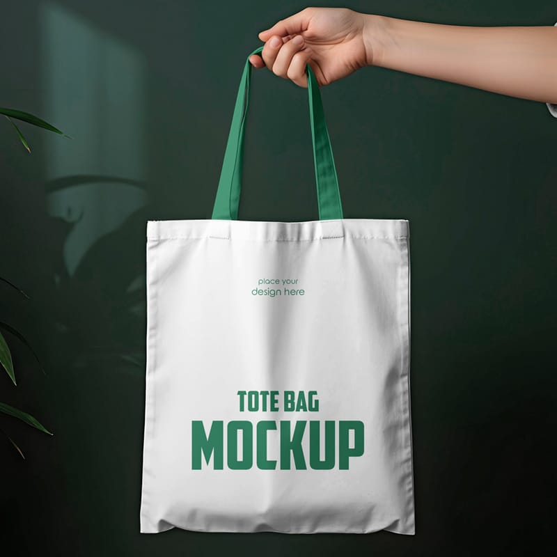 Tote Bag in Hand of a Girl Mockup PSD