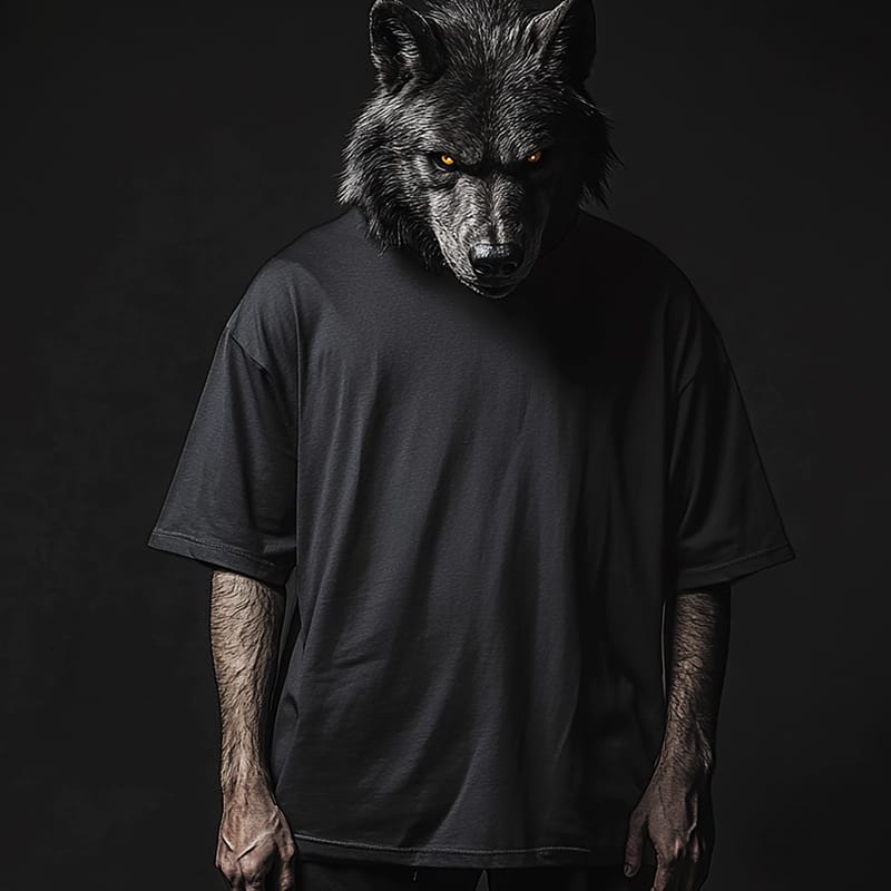 Werewolf Wearing Black T-Shirt Halloween Mockup PSD
