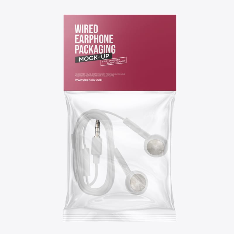 Wired Earphone Packaging Mockup PSD