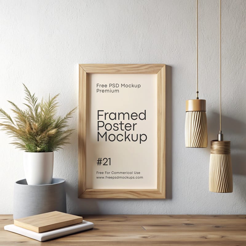 Wooden Portrait Poster Frame Mockup PSD