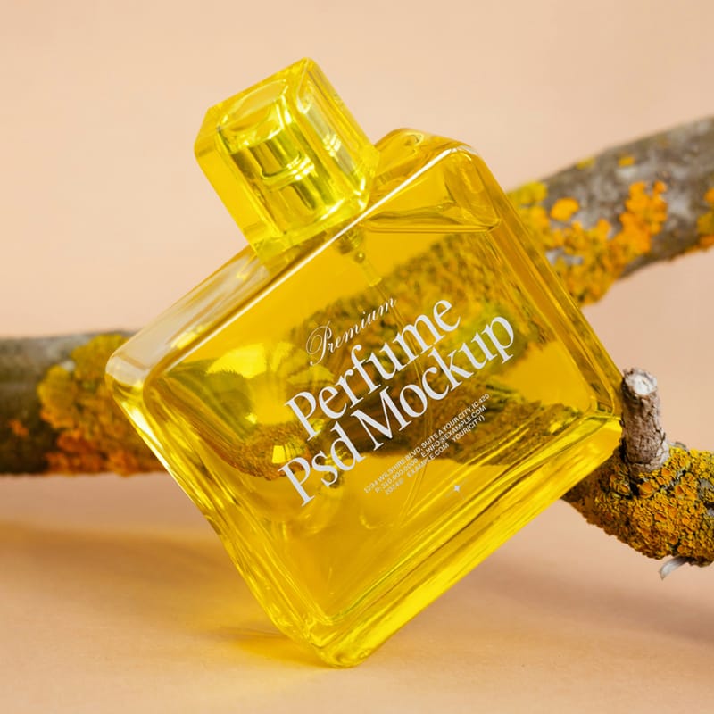 Yellow Glass Perfume Bottle Mockup PSD