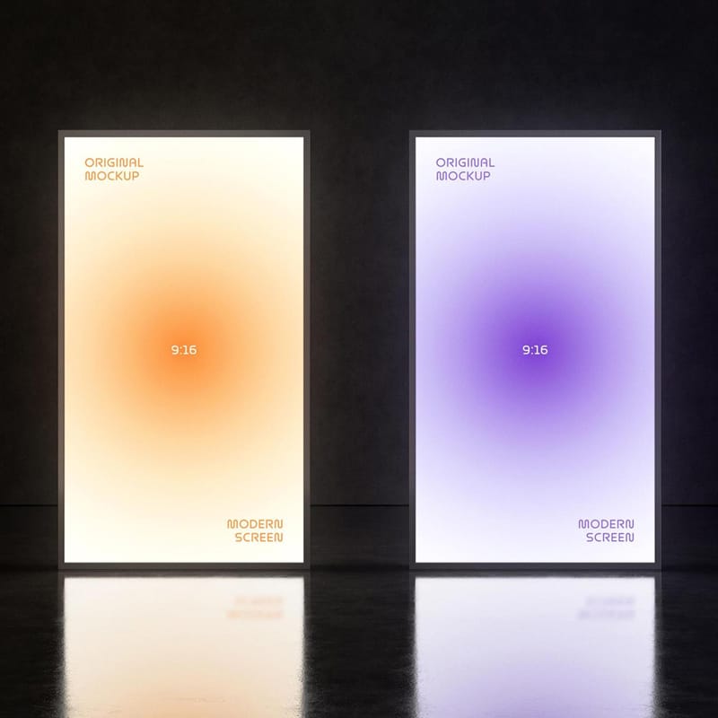2 Glowing 9:16 Screens Mockup PSD