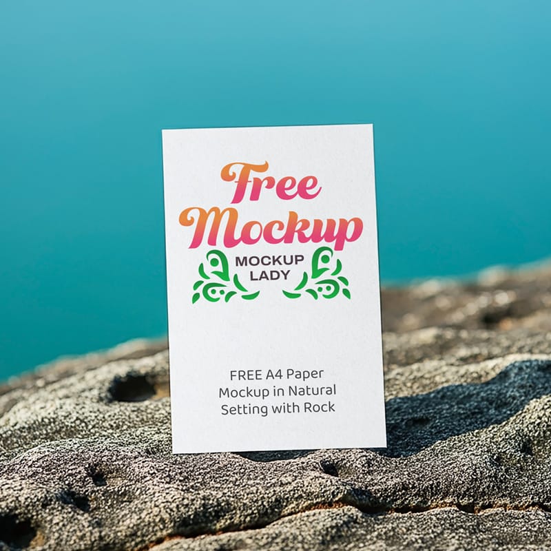 A4 Paper Mockup in Natural Setting with Rock PSD