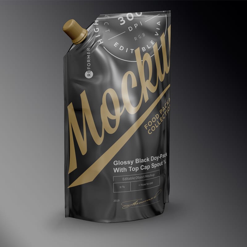 Black Doy-Pack Mockup With Top Cap Spout PSD