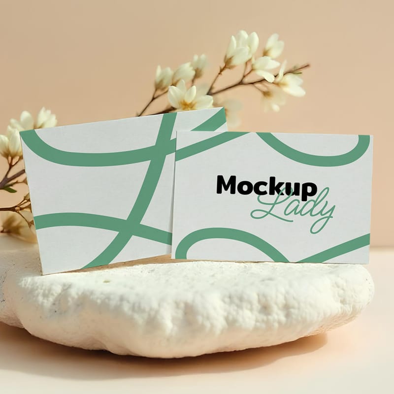 Business Card Mockup in an Organic and Sophisticated Setting PSD