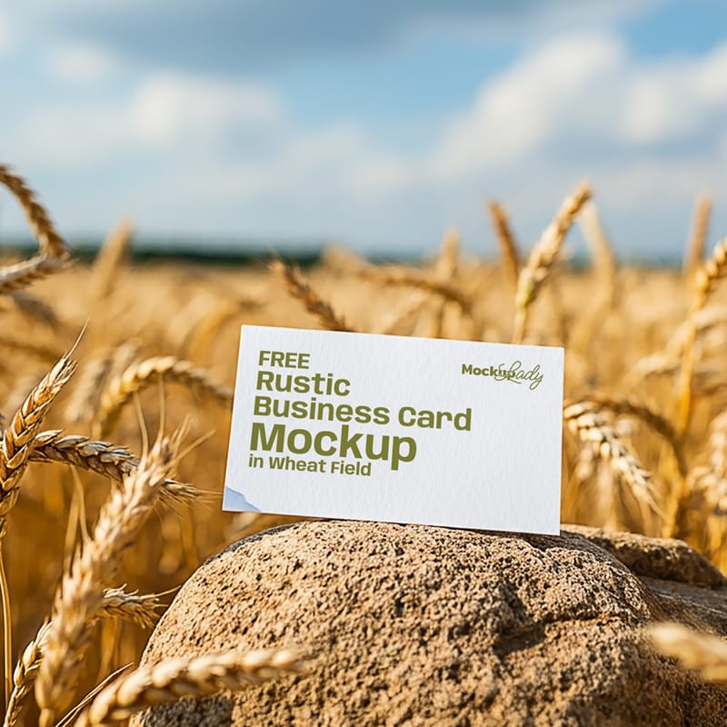 Card Mockup on Stone in Wheat Field PSD
