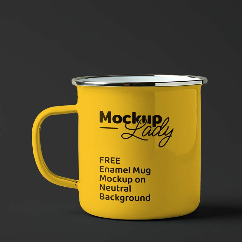 Enamel Mug Mockup on Neutral Background PSD