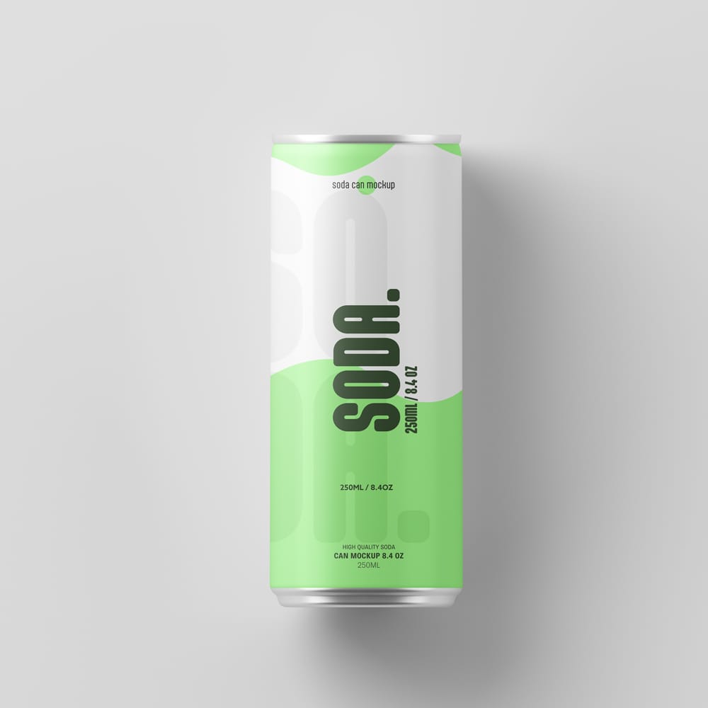 Free 250ml Soda Can Mockup From Top View PSD