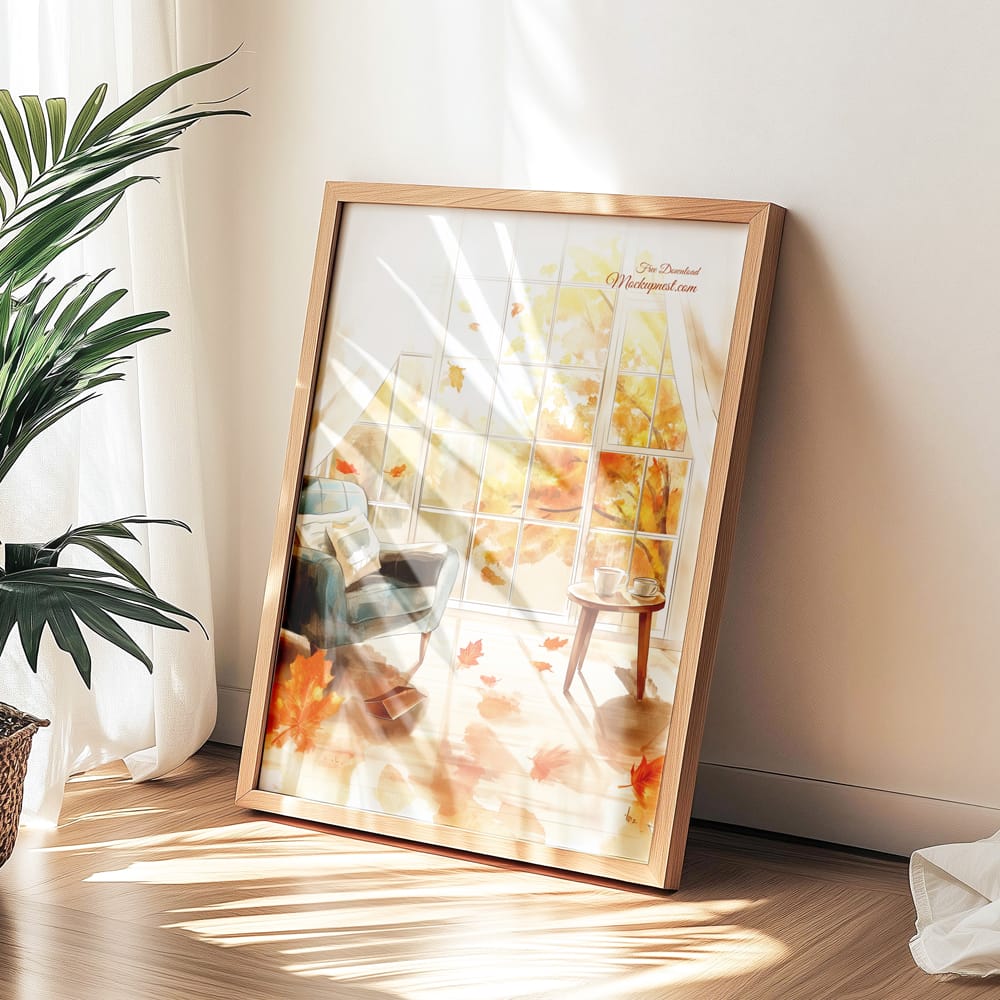 Free A3 Wooden Photo Frame Mockup PSD