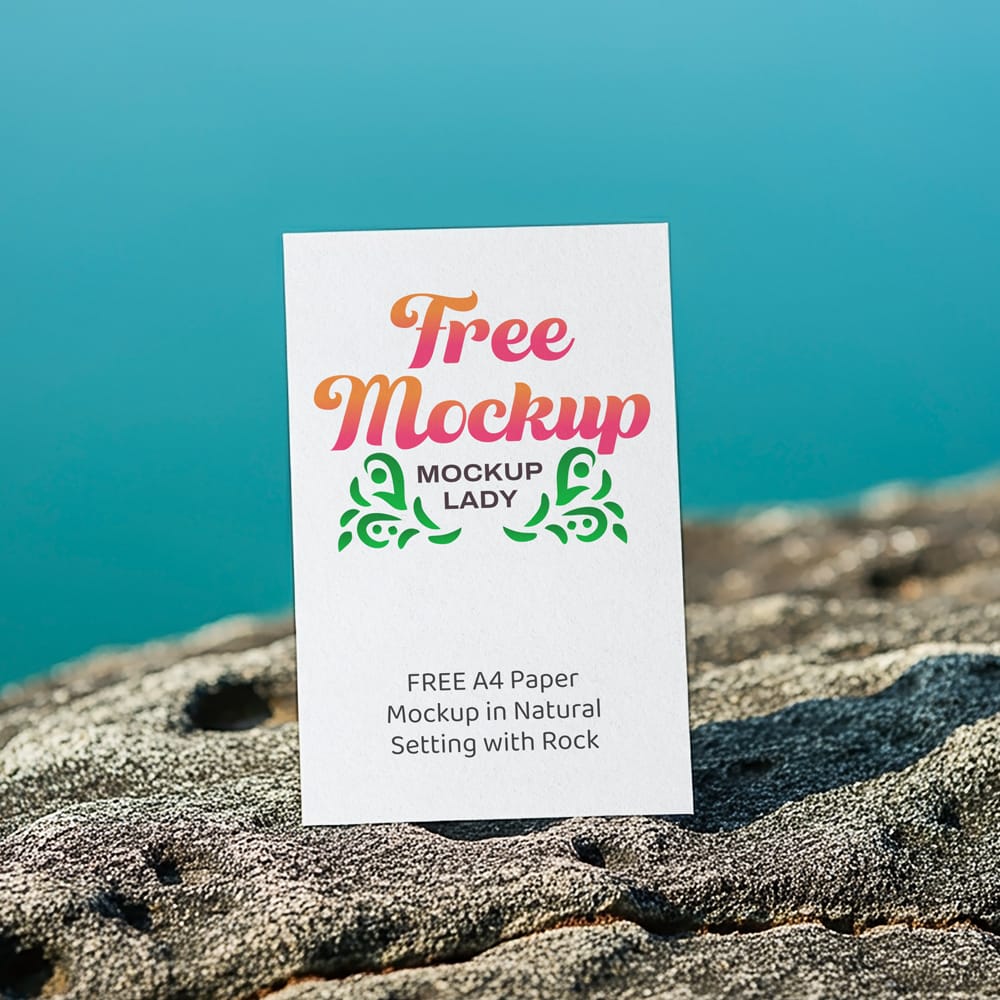 Free A4 Paper Mockup in Natural Setting with Rock PSD
