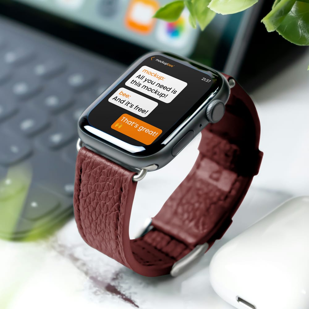 Free Apple Watch on Desk Mockup PSD
