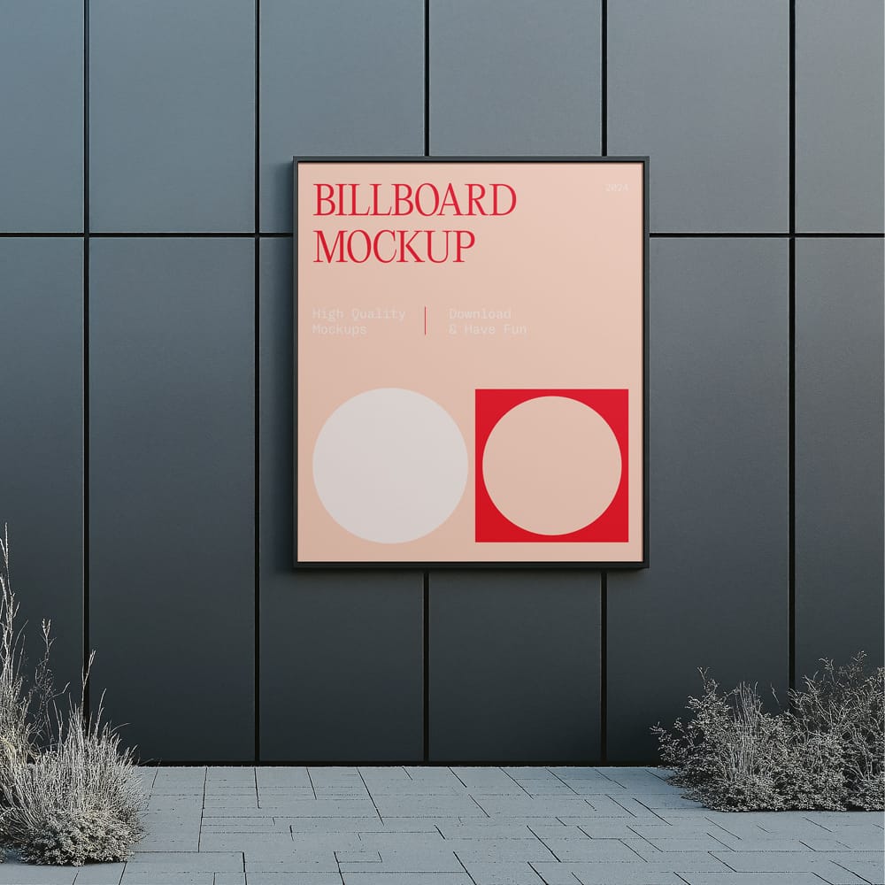 Free Billboard on Modern Dark Building Mockup PSD