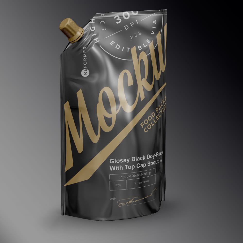 Free Black Doy-Pack With Top Cap Spout PSD