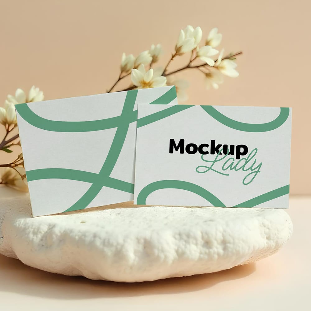 Free Business Card Mockup in an Organic and Sophisticated Setting PSD