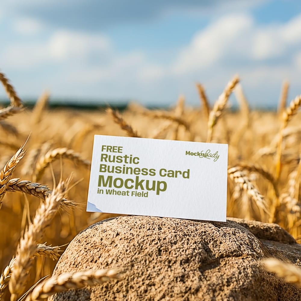 Free Card Mockup on Stone in Wheat Field PSD