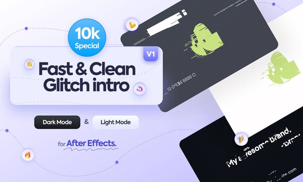 Glitch effect intro template for After Effects