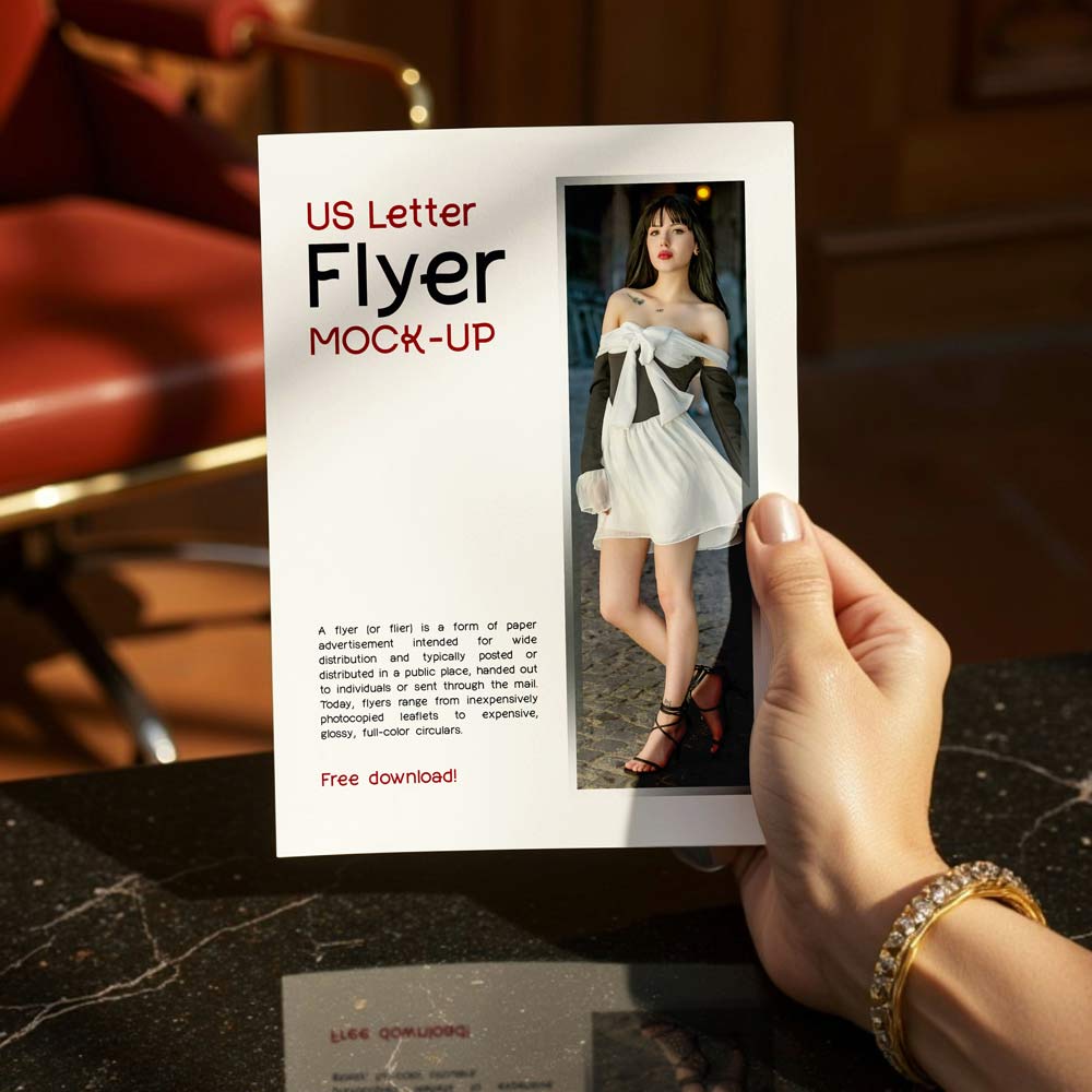Free Hand-Holding US Letter Flyer Mockup PSD