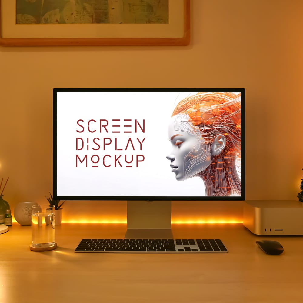 Free Home Office Desktop Screen Mockup PSD