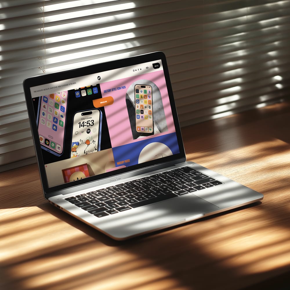 Free Laptop on Desk Mockup PSD