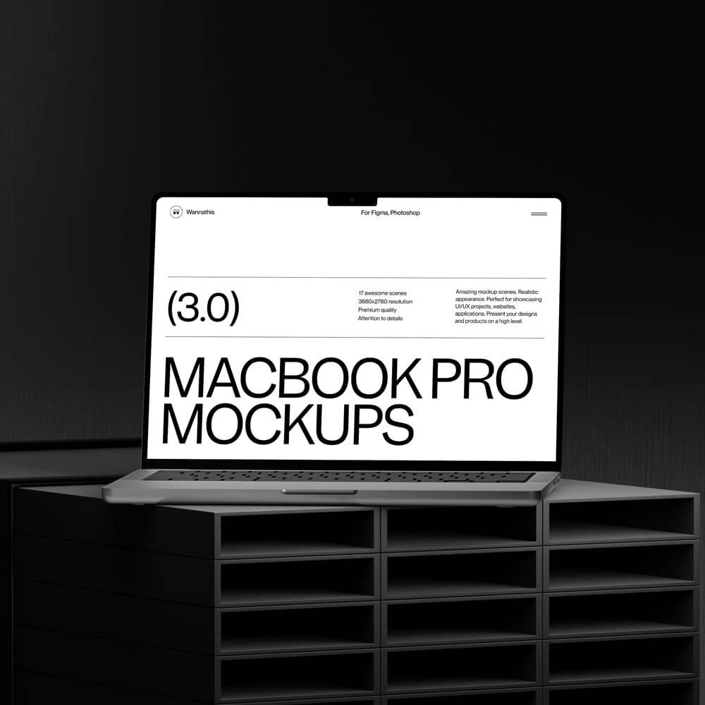 Free MacBook Mockup on Modern Shelf PSD