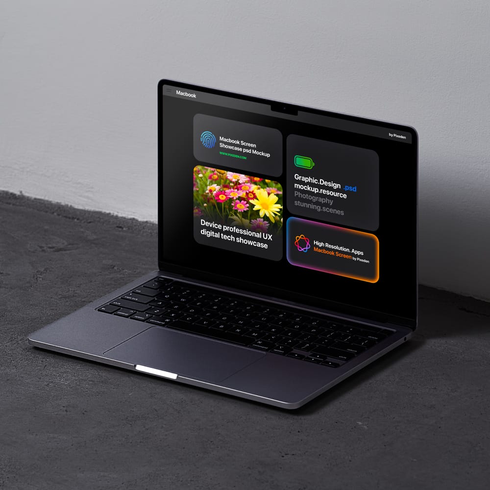 Free MacBook Screen Showcase Scene Mockup PSD