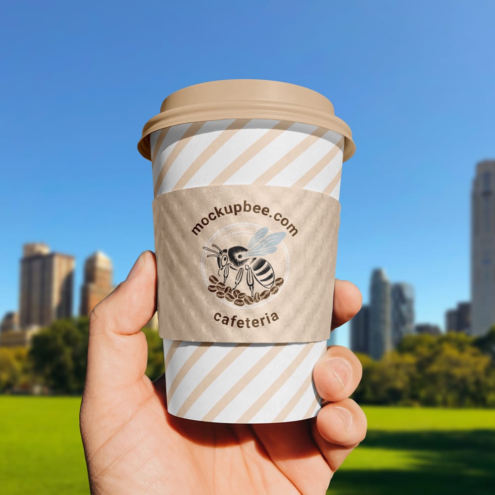 Free Paper Cup Sleeve in Hand Mockup PSD