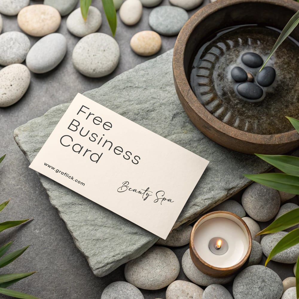 Free Pebble Stone Spa Business Card Mockup PSD