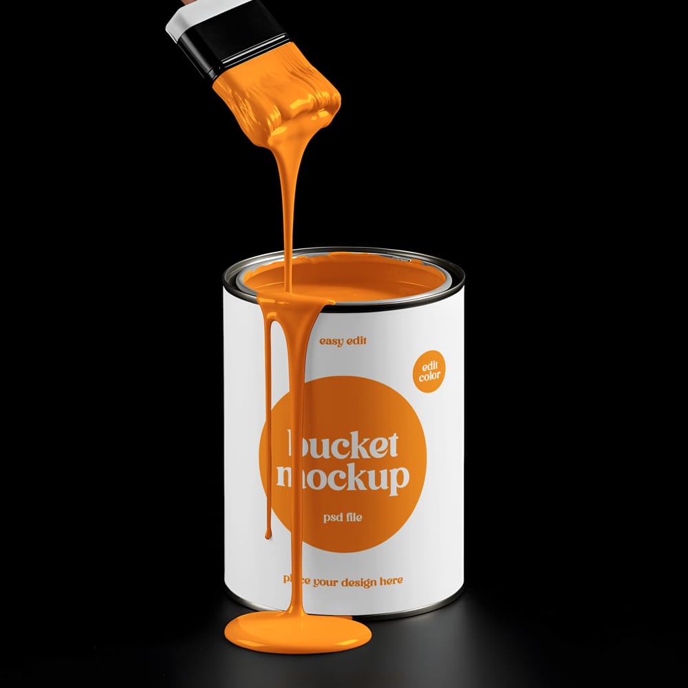 Free Pouring Paint Metal Bucket Mockup PSD