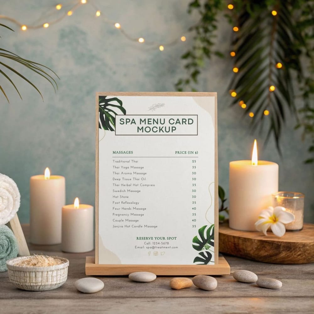 Free Spa Menu Card Mockup PSD