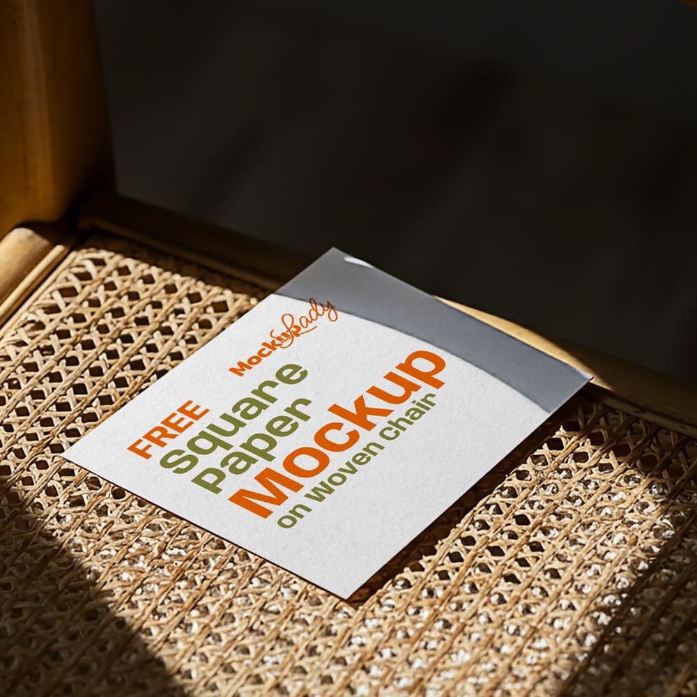 Free Square Paper Mockup on Woven Chair PSD