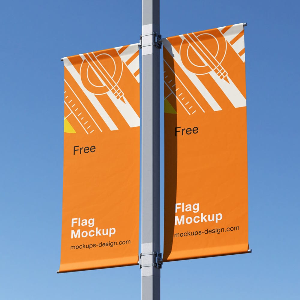 Free Street Pole Flag Mockup PSD