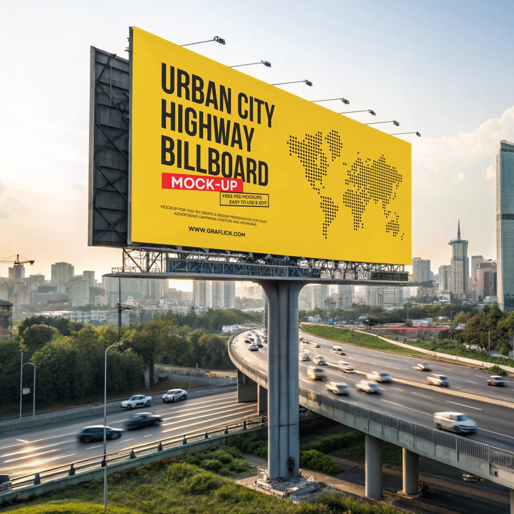 Free Urban City Highway Billboard Mockup PSD