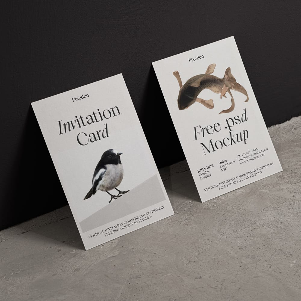 Free Vertical Invitation Cards Brand Stationery Mockup PSD