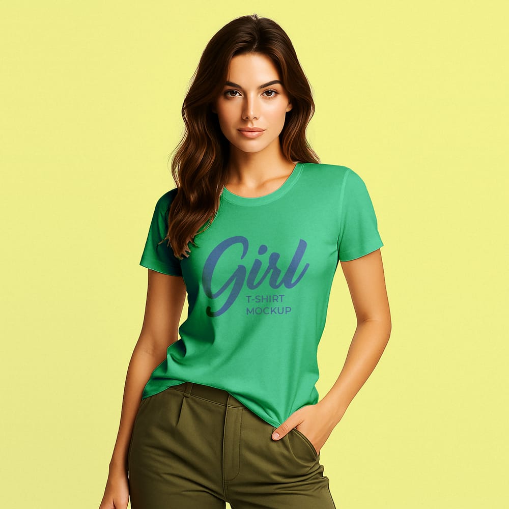 Free Woman Wearing T-Shirt Mockup PSD