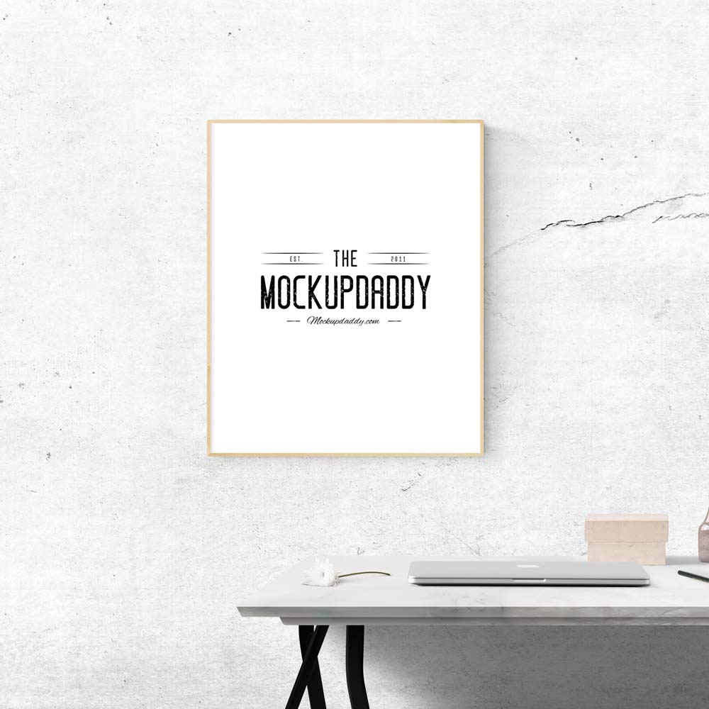 Free Wooden Wall Frame Mockup Template PSD