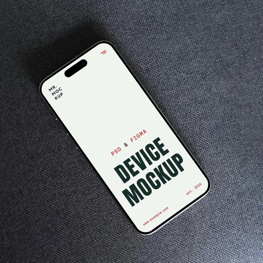 Free iPhone 16 Pro on Sofa Mockup PSD